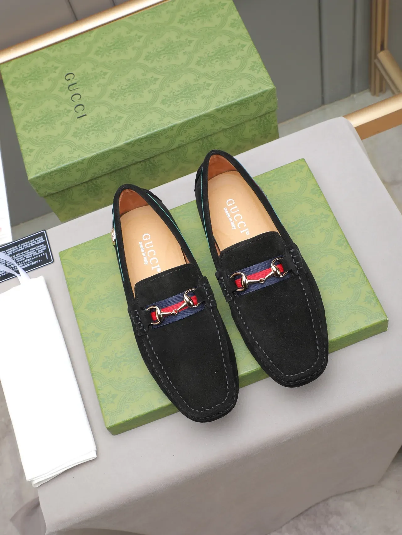Gucci Horsebit 1955 Black Suede Web Stripe Loafer 3