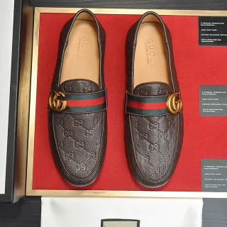 Gucci Horsebit 1955 棕色 GG-Embossed Leather Loafers