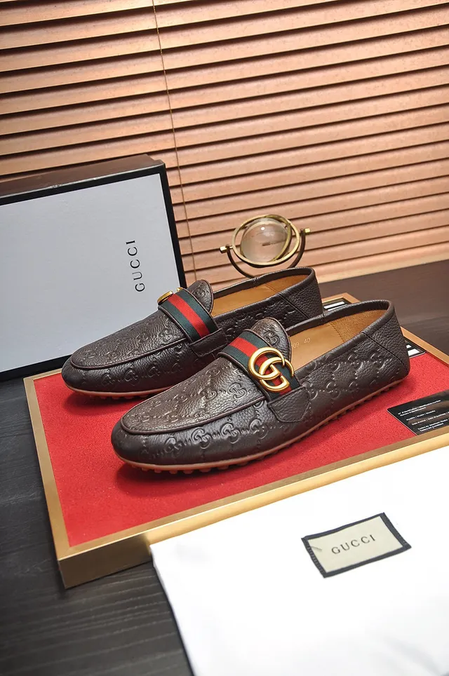 Gucci Horsebit 1955 Marron GG-Embossed Leather Loafers 8