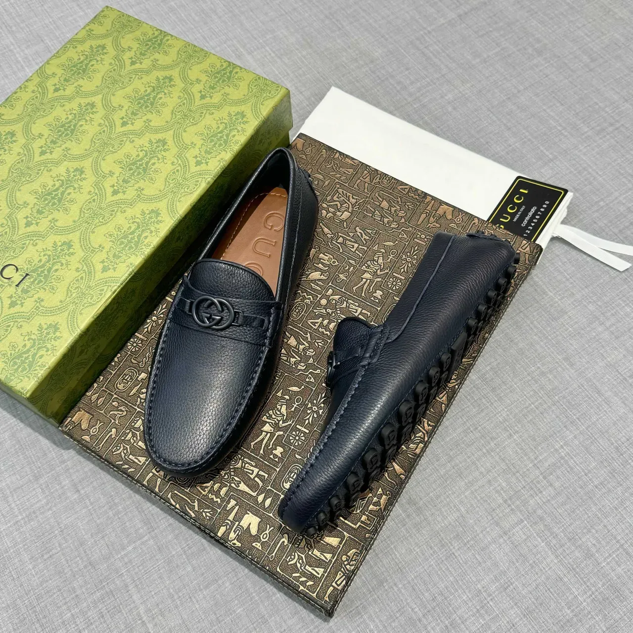 Gucci Horsebit 1955 Navy Pebbled Leather Loafers 2