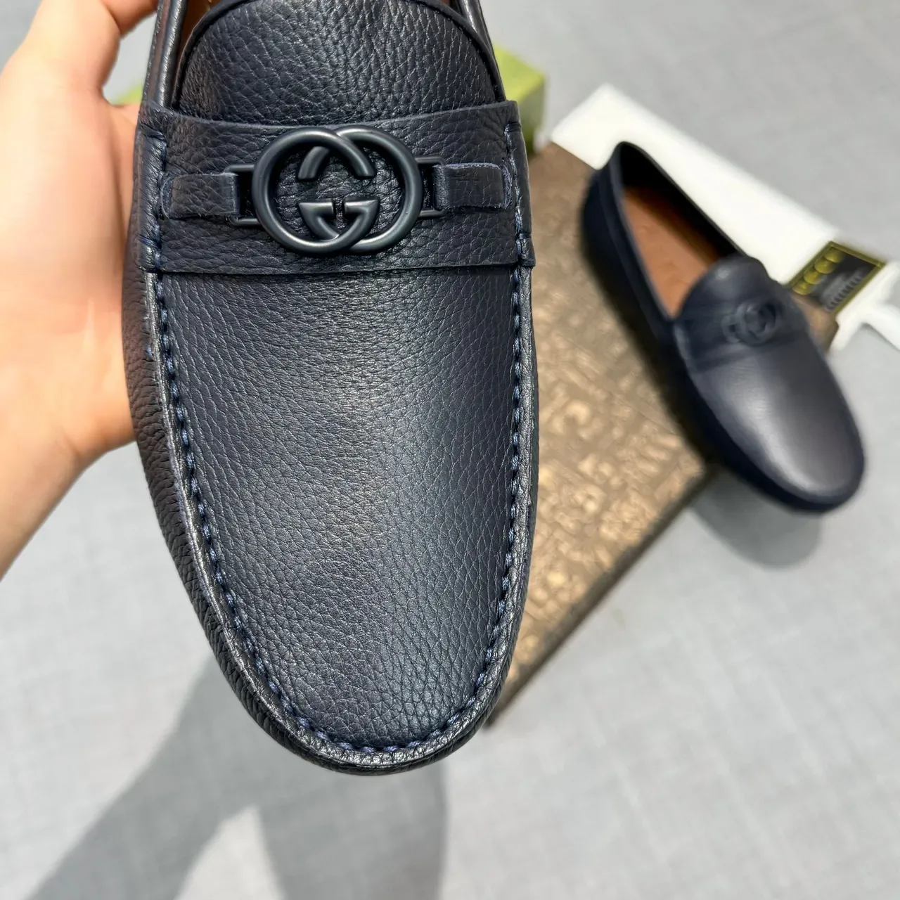 Gucci Horsebit 1955 Navy Pebbled Leather Loafers 3