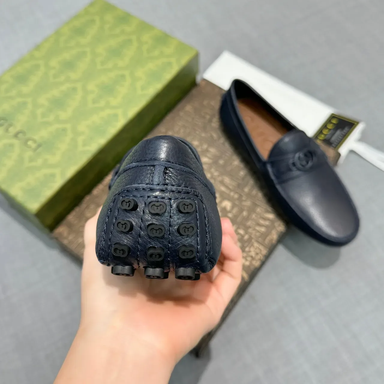 Gucci Horsebit 1955 Navy Pebbled Leather Loafers 4