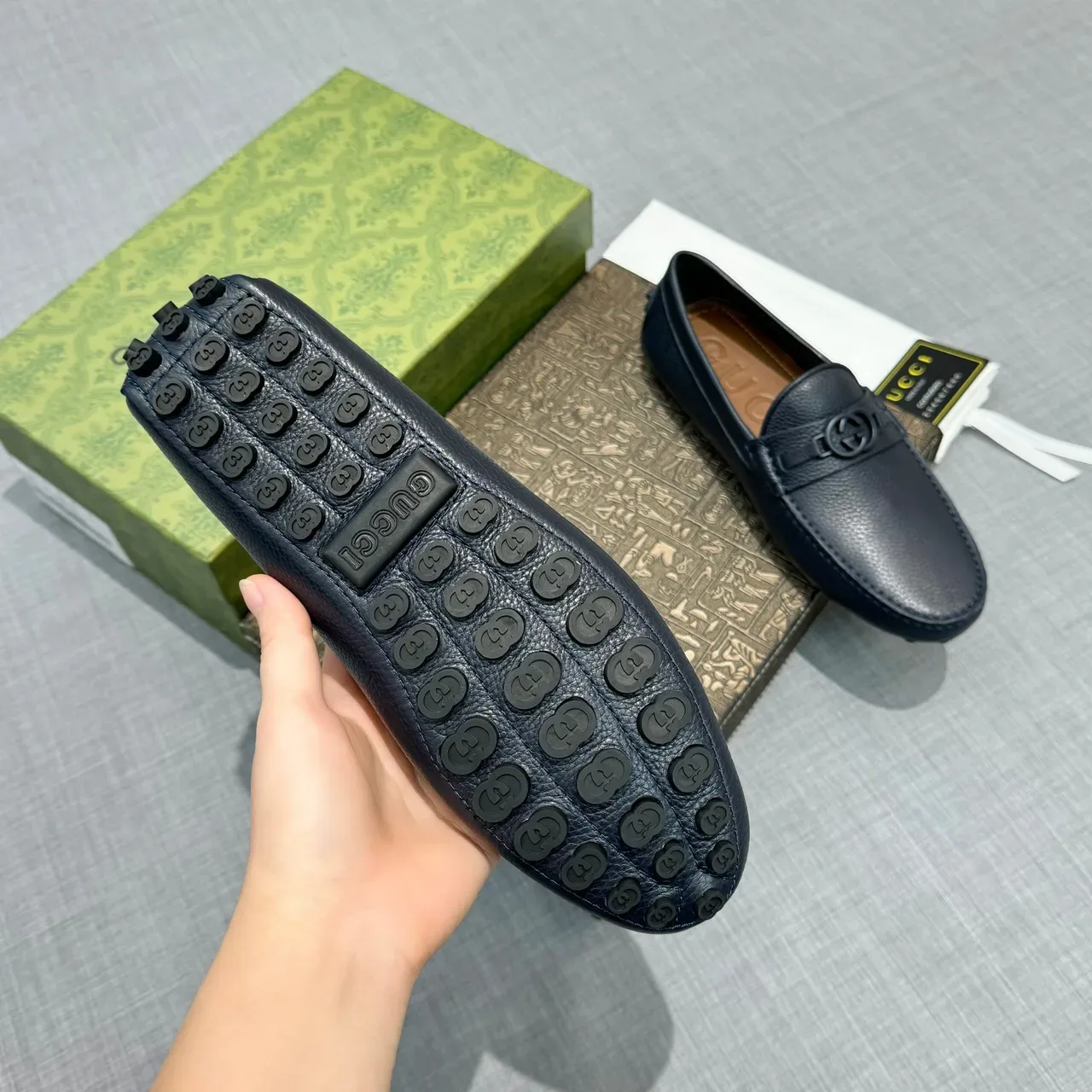 Gucci Horsebit 1955 Navy Pebbled Leather Loafers 5