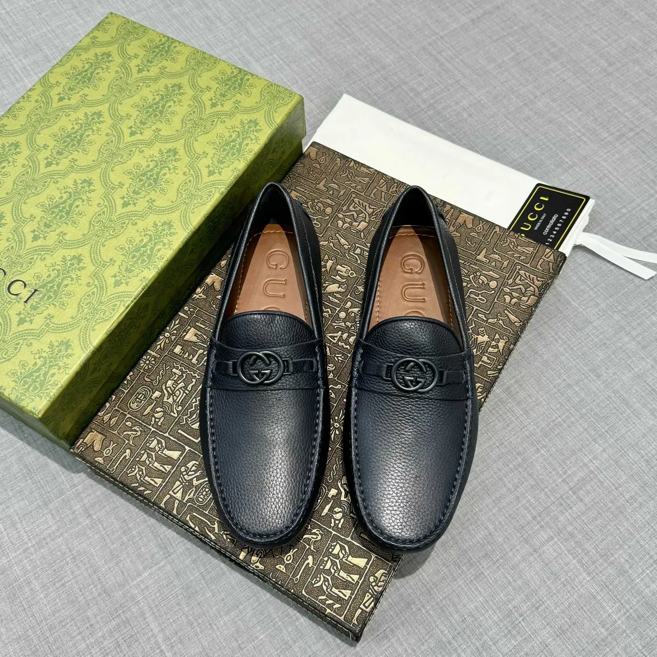 Gucci Horsebit 1955 Navy Pebbled Leather Loafers 6