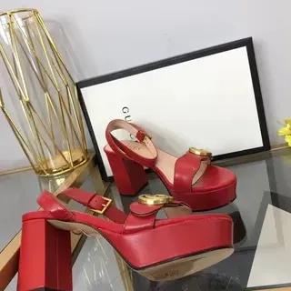 Gucci Horsebit 1955 Red Gold Platform Sole Block Heel Gladiator Sandals