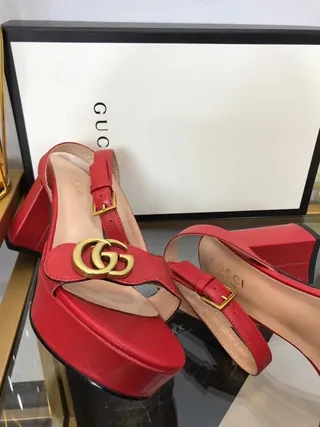 Gucci Horsebit 1955 Rouge Or Semelle Plateforme Talon Bloqué Sandales Gladiateur 3