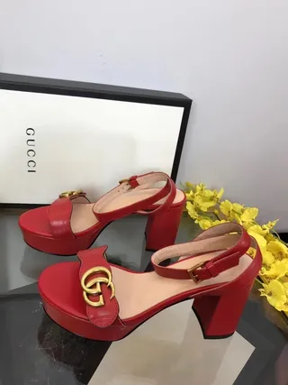 Gucci Horsebit 1955 Rouge Or Semelle Plateforme Talon Bloqué Sandales Gladiateur 5