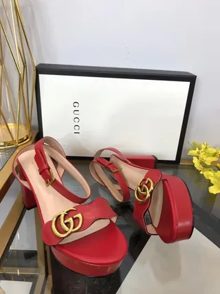 Gucci Horsebit 1955 Rouge Or Semelle Plateforme Talon Bloqué Sandales Gladiateur 6