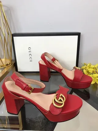 Gucci Horsebit 1955 Rouge Or Semelle Plateforme Talon Bloqué Sandales Gladiateur 9