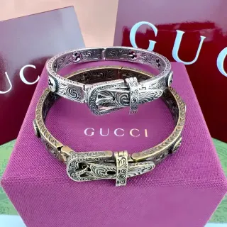Gucci Horsebit 1955 Silver Gold Ornate Engraved Scrollwork Western-Style Buckle Closure Bracelet