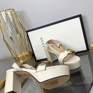 Gucci Horsebit 1955 White Gold Leather Platform Sole Block Heel
