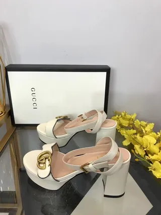 Gucci Horsebit 1955 White Gold Leather Platform Sole Block Heel 3