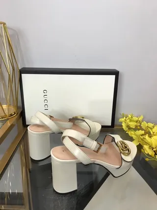 Gucci Horsebit 1955 White Gold Leather Platform Sole Block Heel 4
