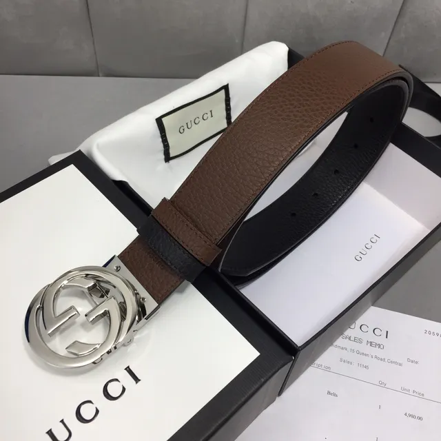 Gucci Interlocking G Belt Black and Brown Leather Belt 4