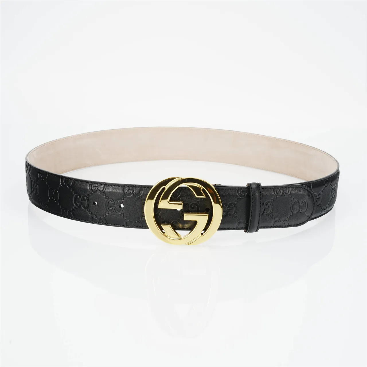 Gucci Interlocking G Noir Doré embossé GG Monogram Buckle Ceinture en cuir 2