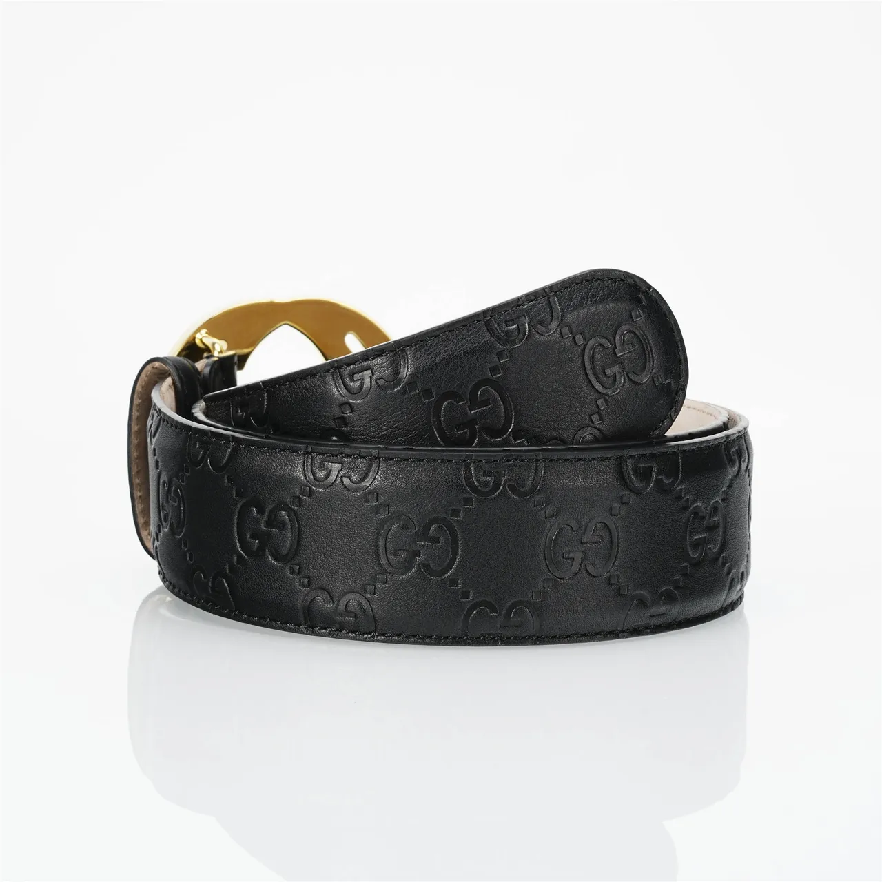 Gucci Interlocking G Noir Doré embossé GG Monogram Buckle Ceinture en cuir 4