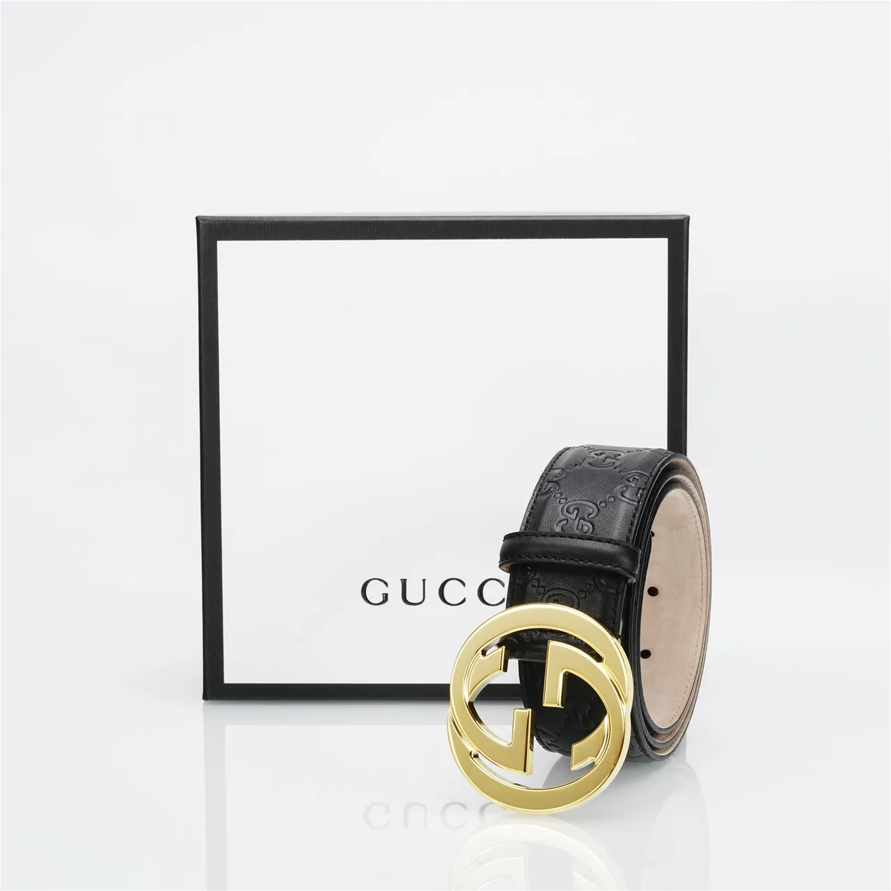 Gucci Interlocking G Noir Doré embossé GG Monogram Buckle Ceinture en cuir 6