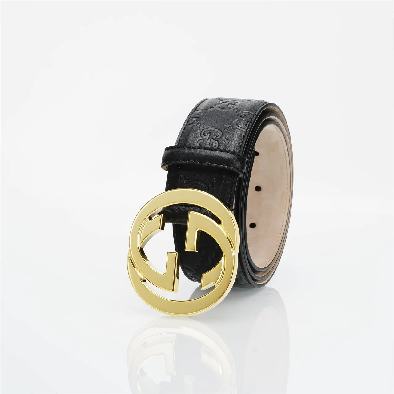 Gucci Interlocking G Noir Doré embossé GG Monogram Buckle Ceinture en cuir 7