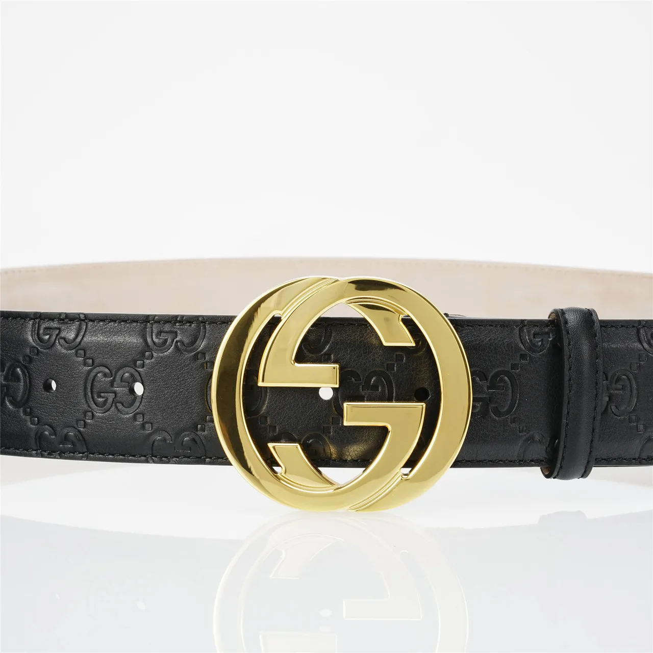 Gucci Interlocking G Noir Doré embossé GG Monogram Buckle Ceinture en cuir 8