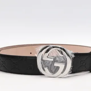 Gucci Interlocking G কালো রূপালী খোঁজা GG মোনোগ্রাম বাকেল চামড়া বেল্ট