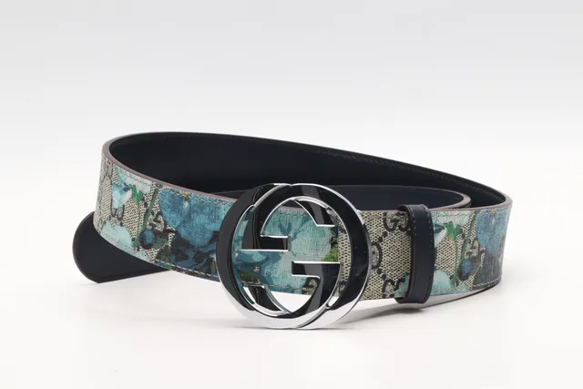 Gucci Interlocking G Belt Black Silver Embossed GG Monogram Buckle Leather Belt 5