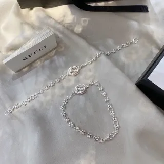Gucci Interlocking G Floral-Link Pulseras Plateadas