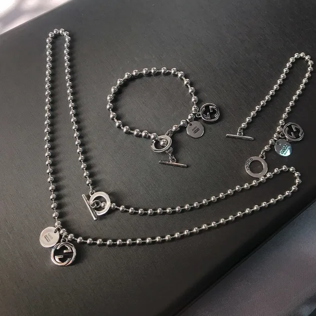 Gucci Interlocking G Silver Ball-Chain Toggle Clasp Bracelet 5