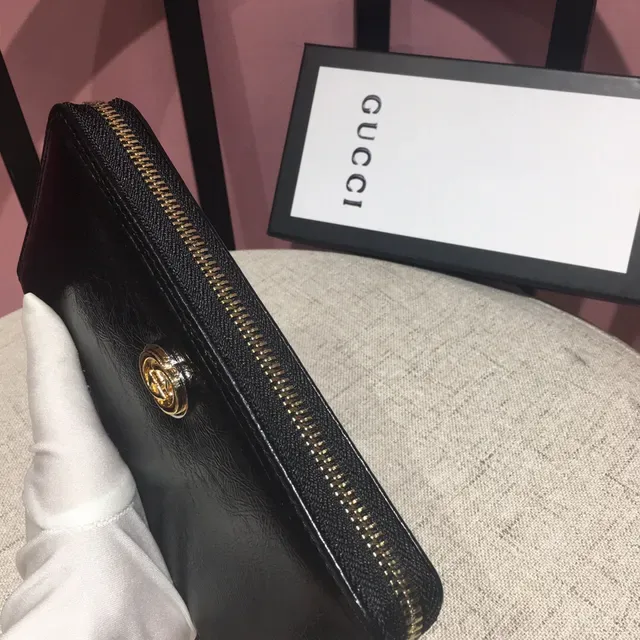 Gucci Interlocking G Zip-Around Carteira longa de couro preto 5