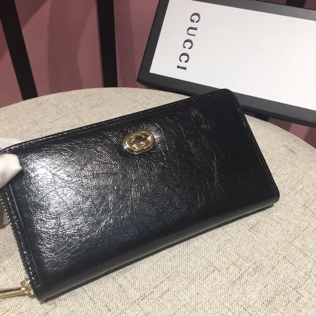 Gucci Interlocking G Zip-Around Carteira longa de couro preto 9