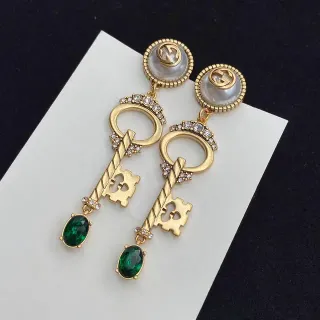 Gucci Key Motif Pearl and Green Stone Earrings