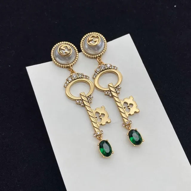 Gucci Key Motif Pearl and Green Stone Earrings 2