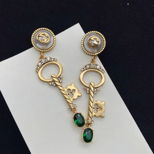 Gucci Key Motif Pearl and Green Stone Earrings 3