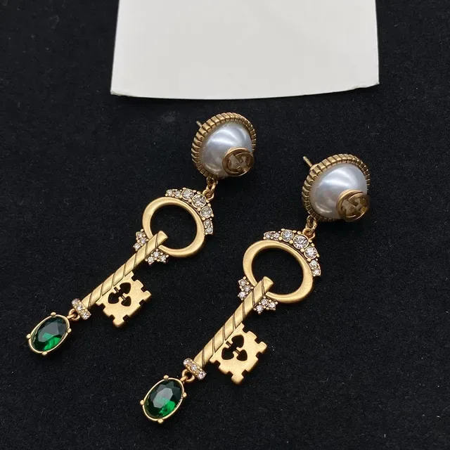 Gucci Key Motif Pearl and Green Stone Earrings 4