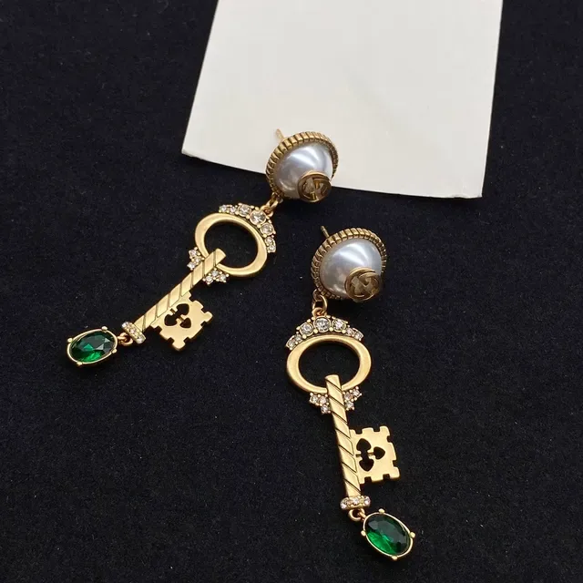 Gucci Key Motif Pearl and Green Stone Earrings 6
