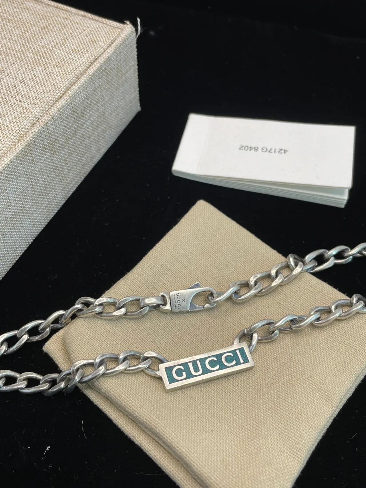 Gucci Logo Bar Enamel Pendant Silver Chain Necklace 3
