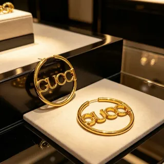 Gucci Logo Hoop Gold Hoops Polished Earrings