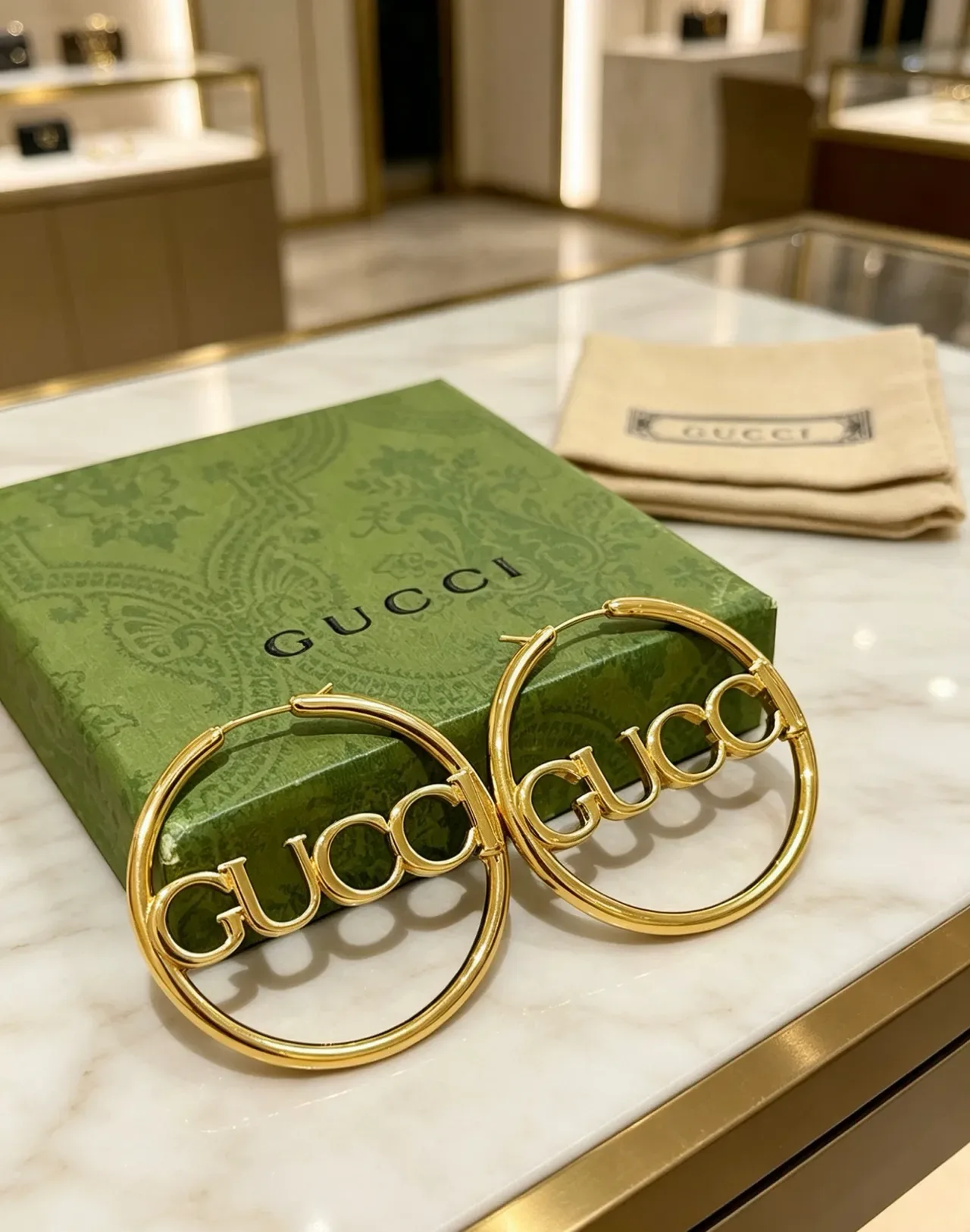 Gucci Logo Hoop Gold Hoops Polished Earrings 4
