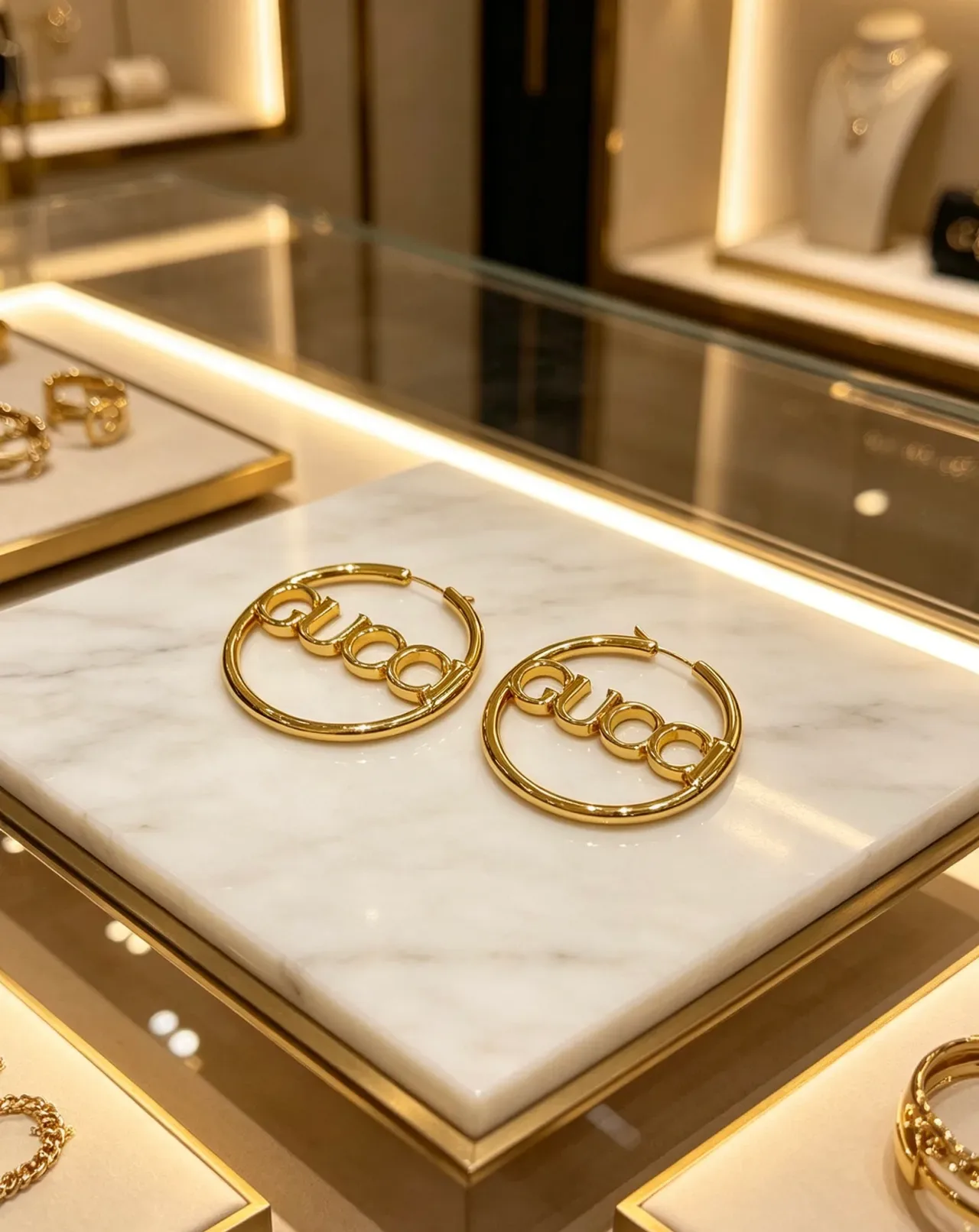 Gucci Logo Hoop Gold Hoops Polished Earrings 7