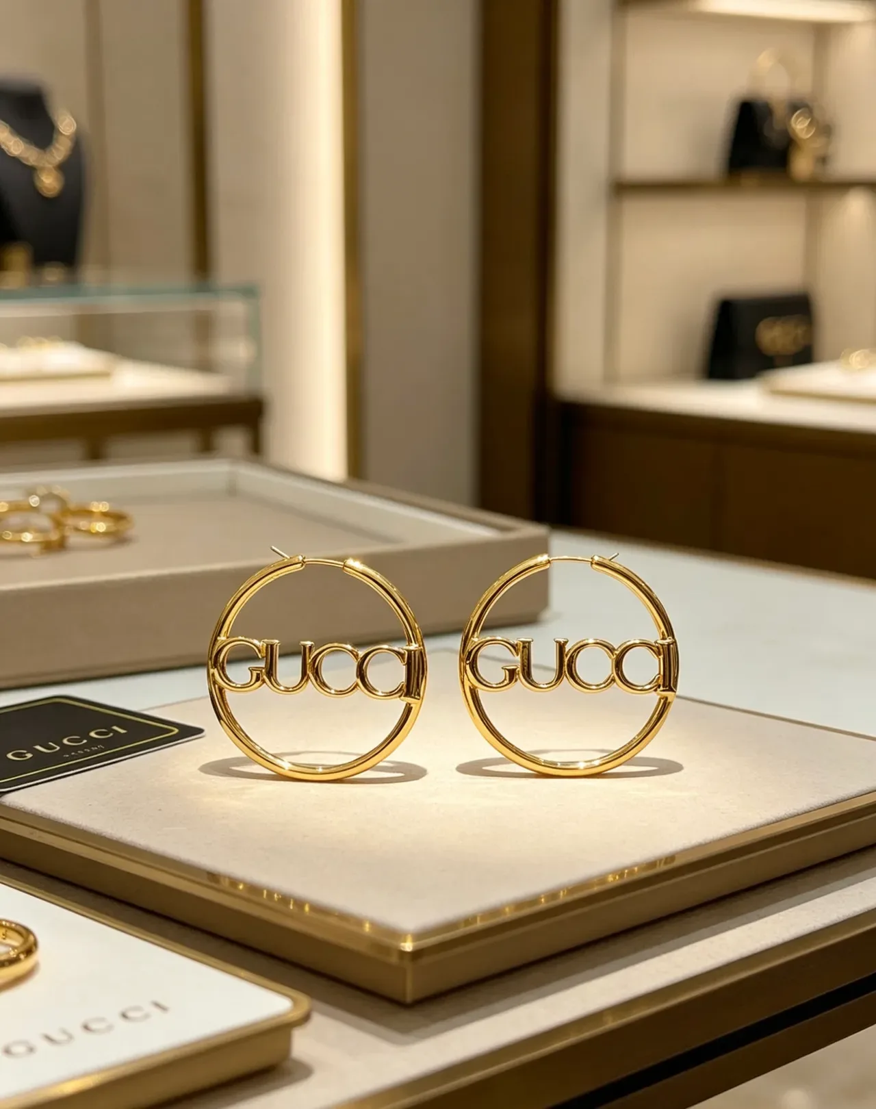 Gucci Logo Hoop Gold Hoops Polished Earrings 9