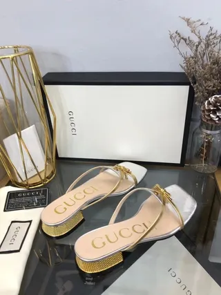 Gucci Sandales Métalliques Argent et Or Bout Carré à Bride Décontractées 4