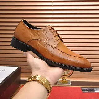 Gucci Monogram-Embossed Tan Cap-Toe Oxford Shoes