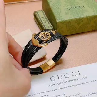 Gucci Nautical Anchor and Ship Wheel Braided Leather Bracelet