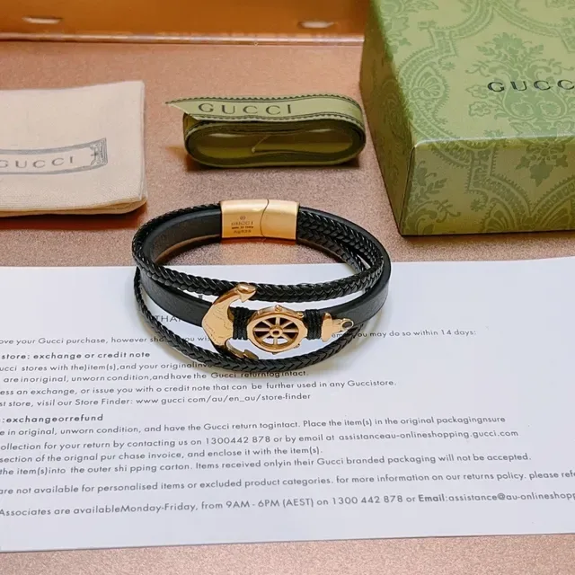 Gucci Nautical Anchor and Ship Wheel Braided Leather Bracelet 2