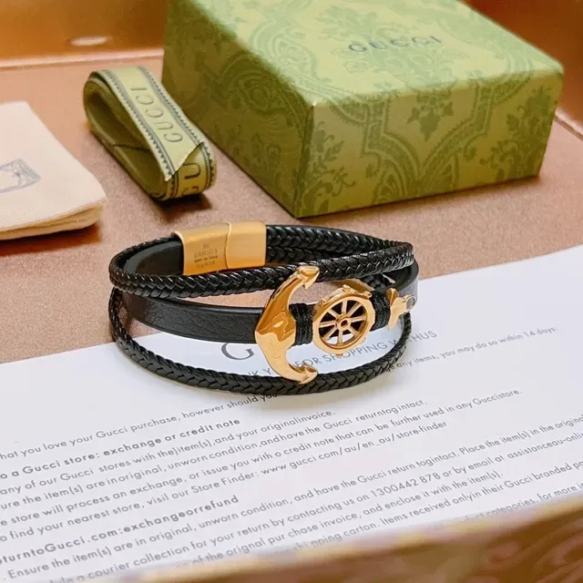 Gucci Nautical Anchor and Ship Wheel Braided Leather Bracelet 4