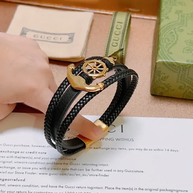Gucci Nautical Anchor and Ship Wheel Braided Leather Bracelet 5