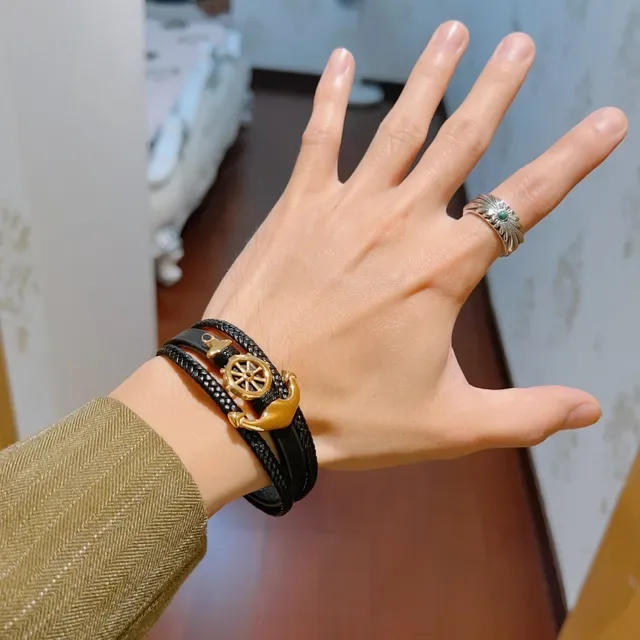 Gucci Nautical Anchor and Ship Wheel Braided Leather Bracelet 6