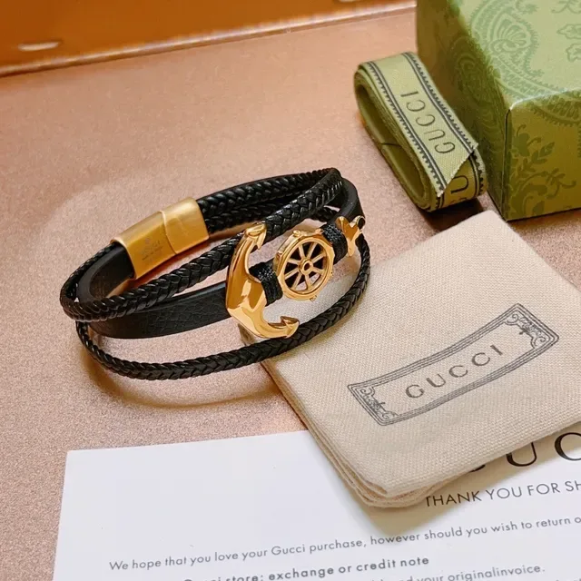 Gucci Nautical Anchor and Ship Wheel Braided Leather Bracelet 7