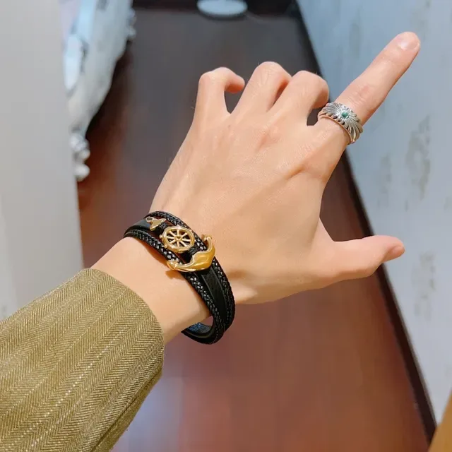 Gucci Nautical Anchor and Ship Wheel Braided Leather Bracelet 8