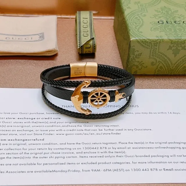 Gucci Nautical Anchor and Ship Wheel Braided Leather Bracelet 9