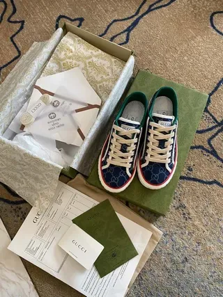 Gucci Navy Green GG Monogram Canvas Low-Top Lace-Up Lifestyle Sneakers 6